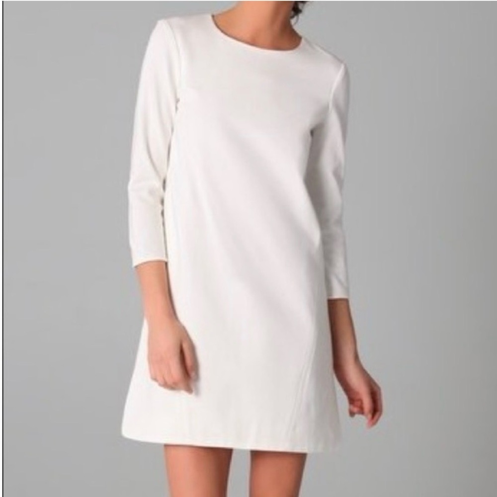 Tibi S Designer Classic Cream Long Sleeve Shift Graduation Dress Minimalist